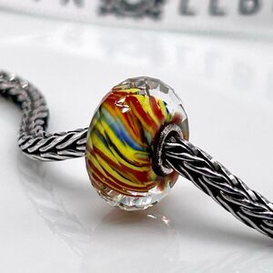 TROLLBEADS River of Life Facet LAA 925S NEW! Yellow Red Blue Green Stripes